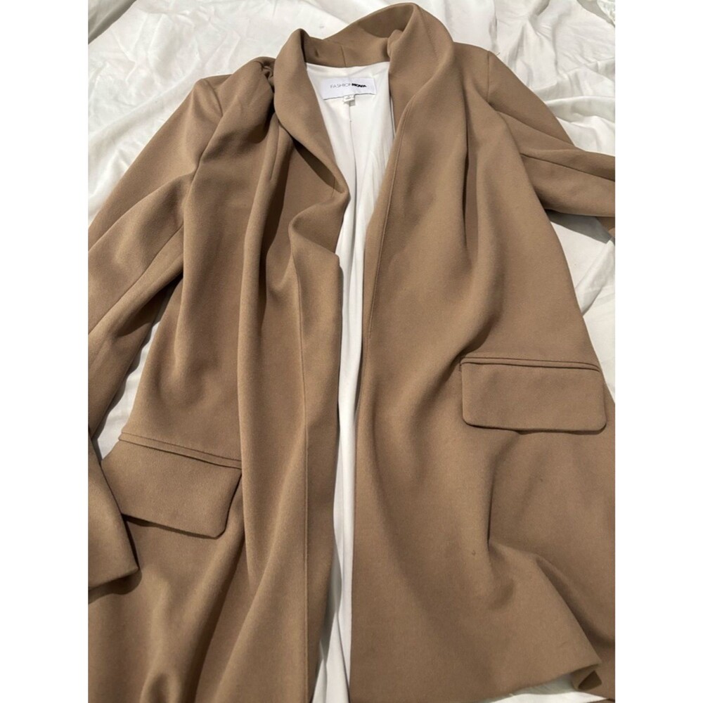 Fashion Nova Camel Draped Open-Front Blazer - Picture 3 of 5